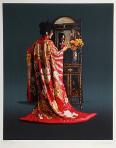 Red Kimono, Signed Photorealistic Lithograph by Douglas Hofmann