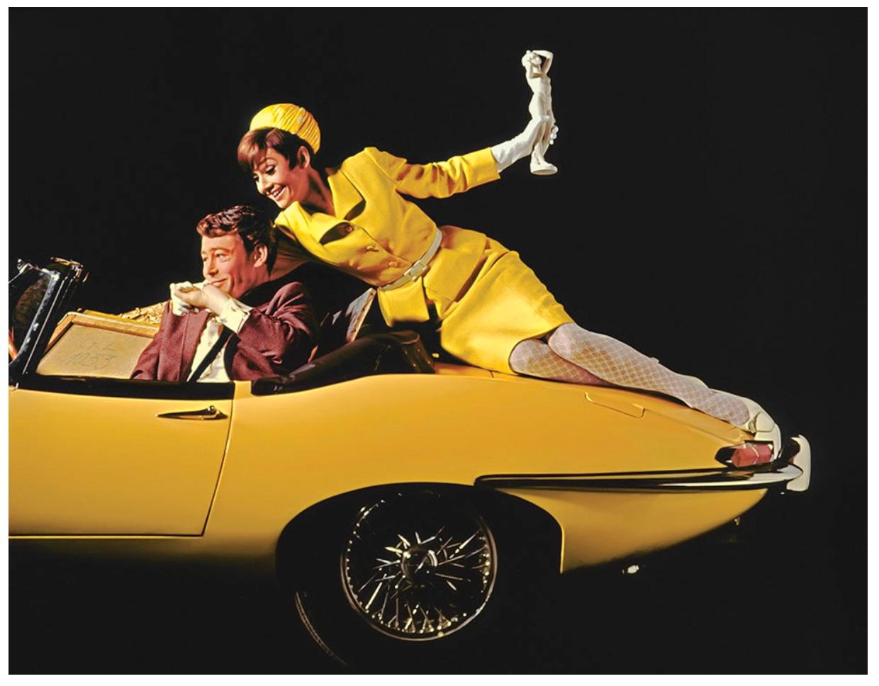 Douglas Kirkland Color Photograph - Audrey Hepburn and Peter O'Toole, on Yellow Car