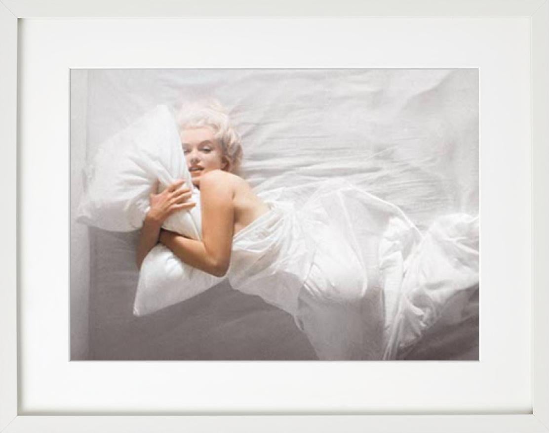 Marilyn Monroe I - rolling between white sheets, fine art photography, 1961 - Gray Nude Photograph by Douglas Kirkland