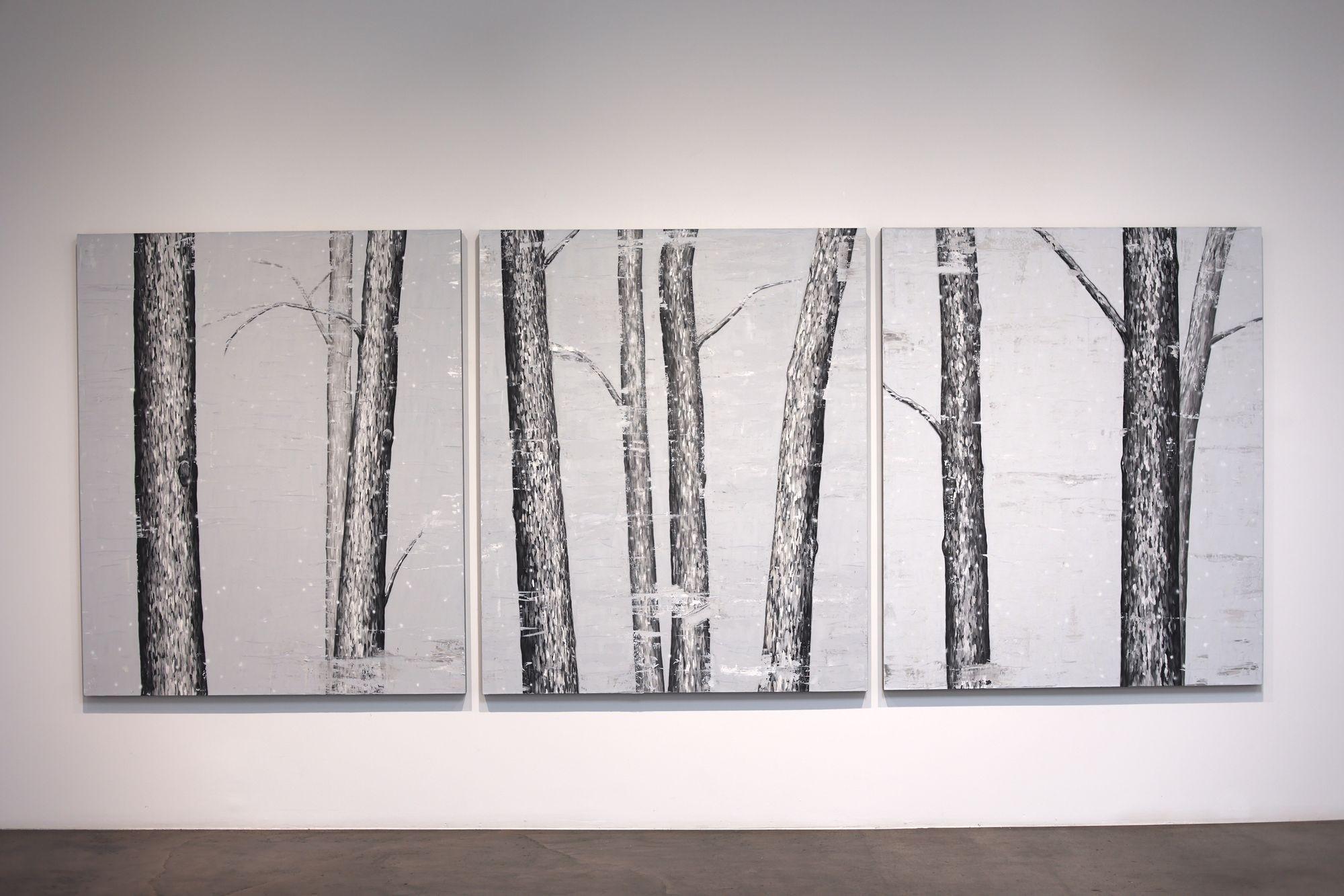 Snowy Forest Tryptich - Trio of Douglas Cartmel Abstract Oil Paintings on Linen