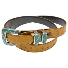 Douglas Magnus Heartline Turquoise Inlay Sterling Silver Buckle Leather Belt 