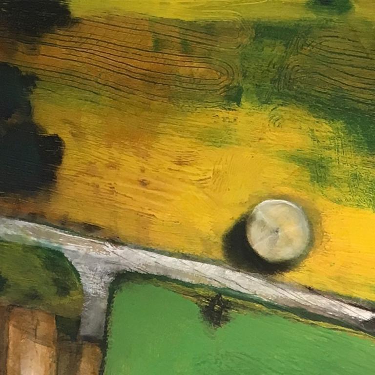 Contemporary Oil Painting with Gold and Green Tones 