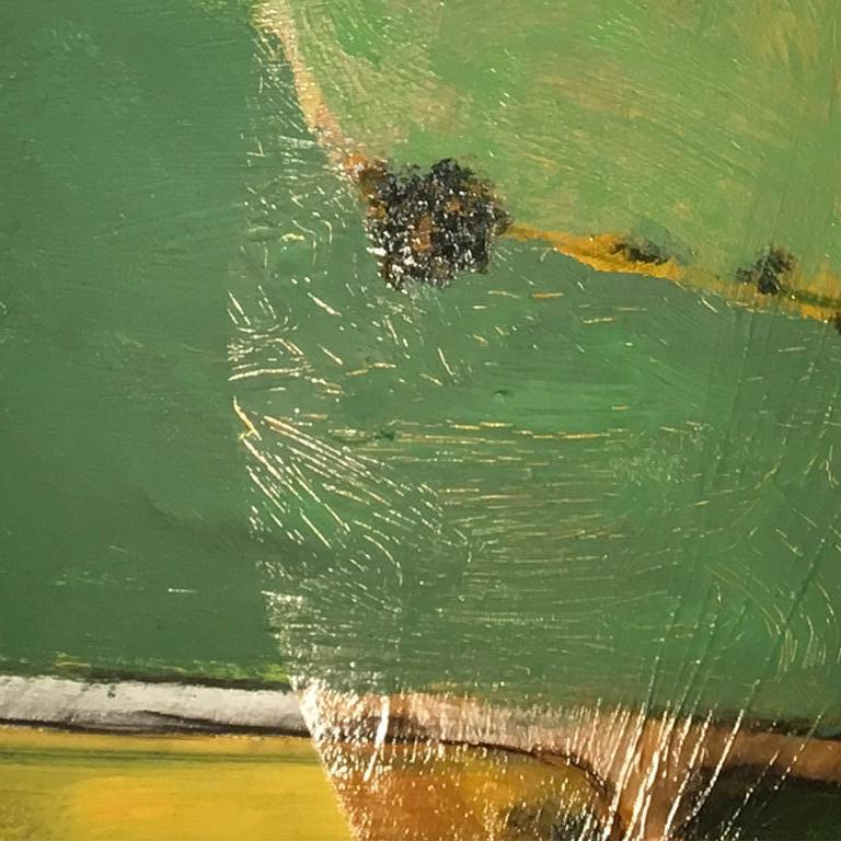 Contemporary Oil Painting with Gold and Green Tones 