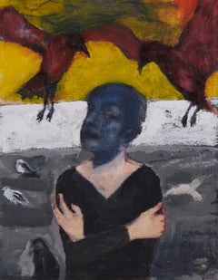 Portrait of Poet With Red Birds, Contemporary Figurative Cleveland Artist