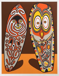 Tótems amistosos, serigrafía de arte popular de Douglas Mazonowics