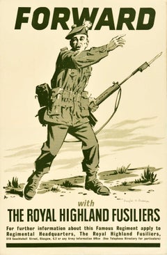 Original Retro Military Poster Forward The Royal Highland Fusiliers Regiment