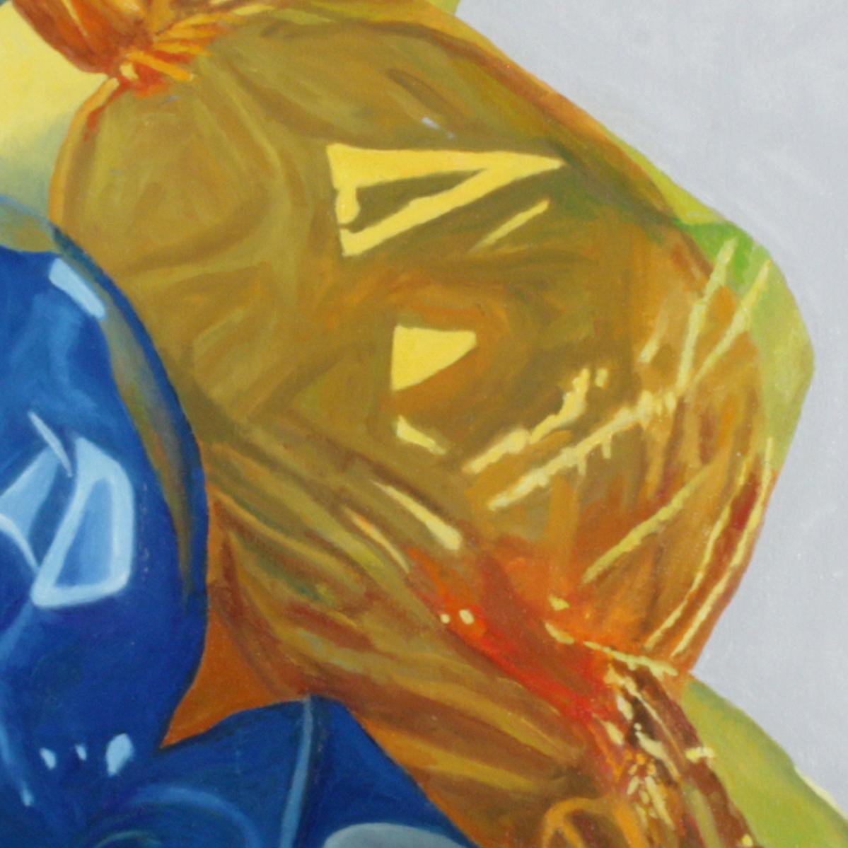 Blue into Gold, colorful food, candy super realistic reflections  - Painting by Douglas Newton