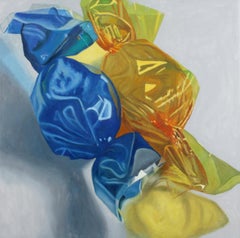 Blue into Gold, colorful food, candy super realistic reflections 