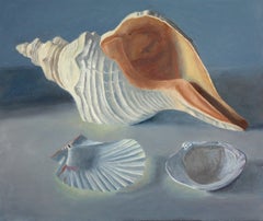 Conchiglia, pittura realistica ad olio blu - grigio con tonalità della terra
