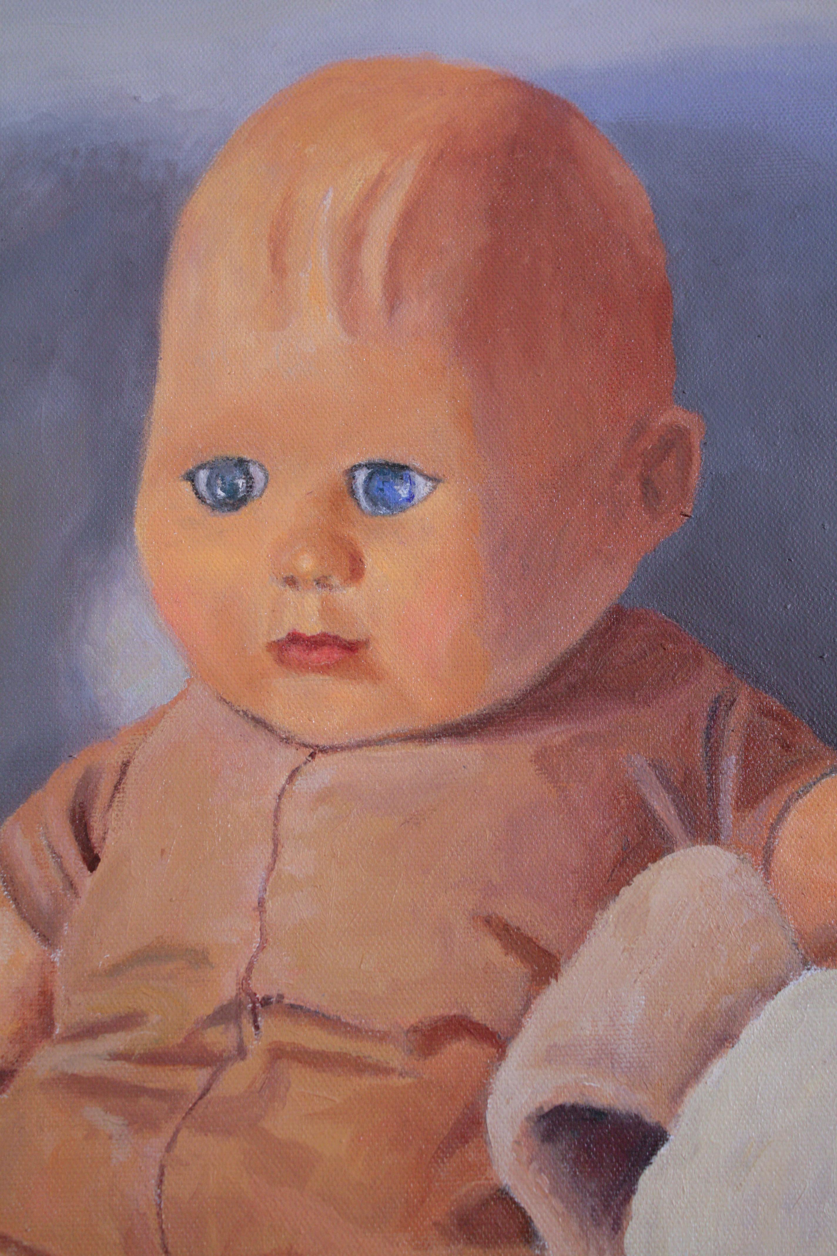 Doll with Pals, childhood toys, realistic oil painting - Painting by Douglas Newton