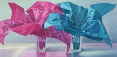 Magenta and Aqua, colorful realistic oil painting