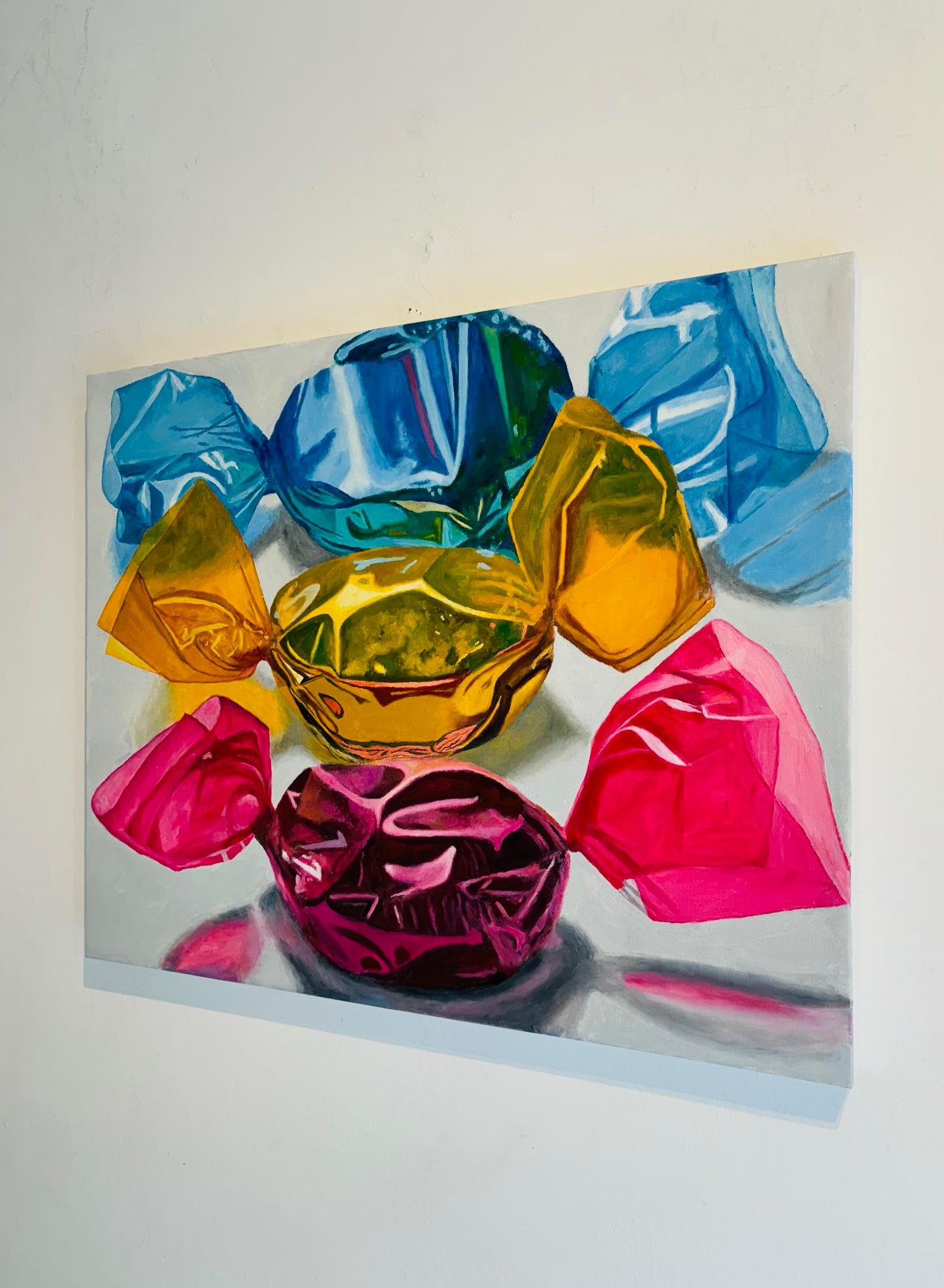 One to Three - Original modernes Pop-Stillleben Ölgemälde - Contemporary Artwork (Braun), Still-Life Painting, von Douglas Newton