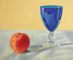 Peach and Blue Glass, colorful super realistic still life