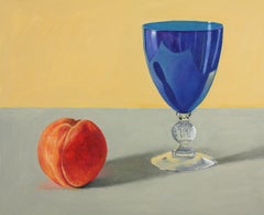 Peach and Blue Glass, colorful super realistic still life