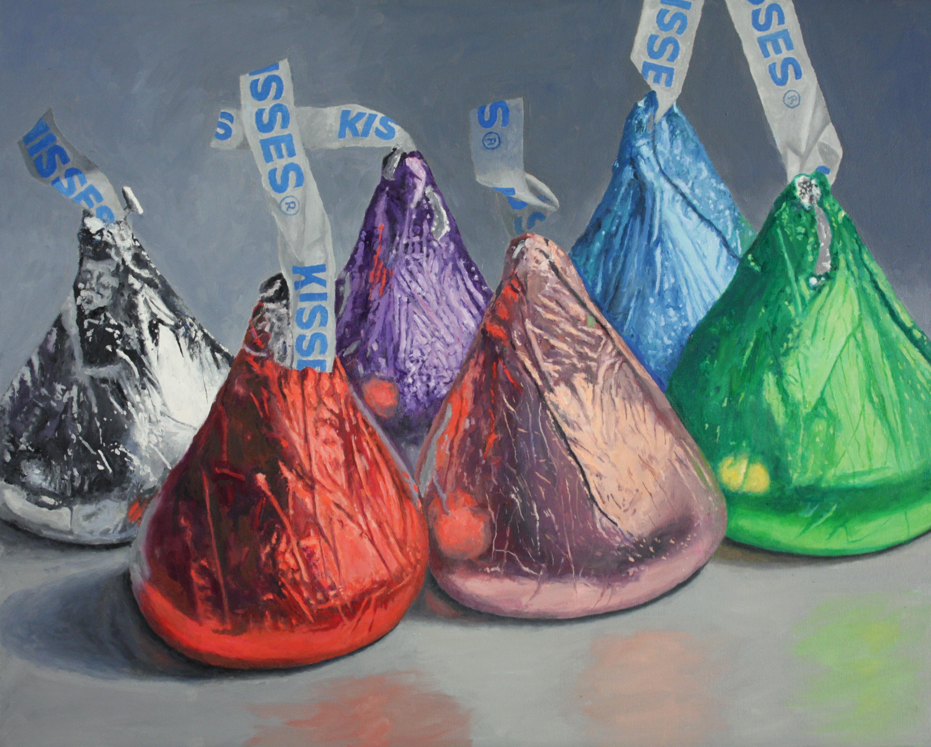 Douglas Newton Still-Life Painting - Rainbow Kisses, colorful, realistic image of chocolate candy