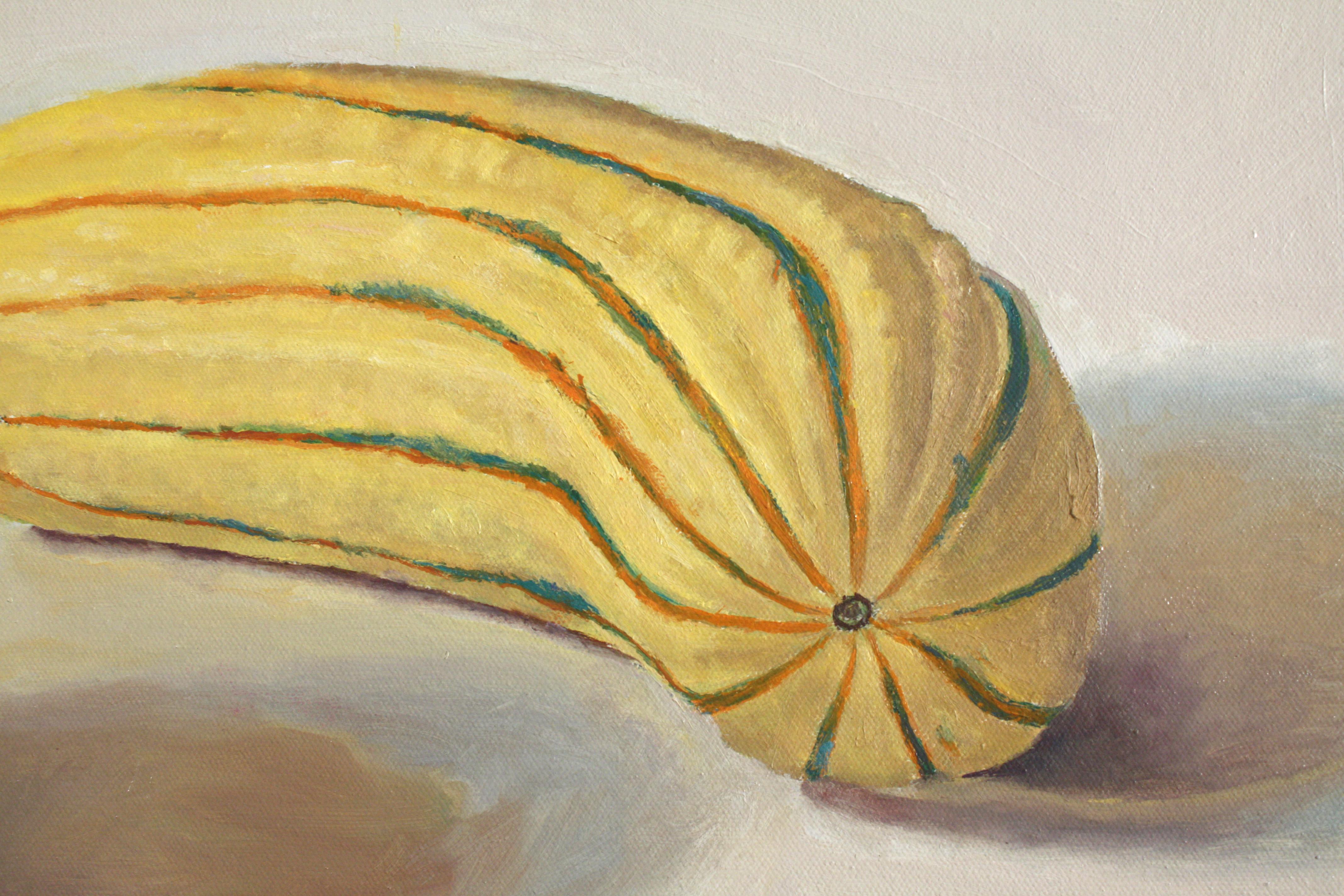 Red Onion and Squash, realistic still life, oil on canvas - Realist Painting by Douglas Newton