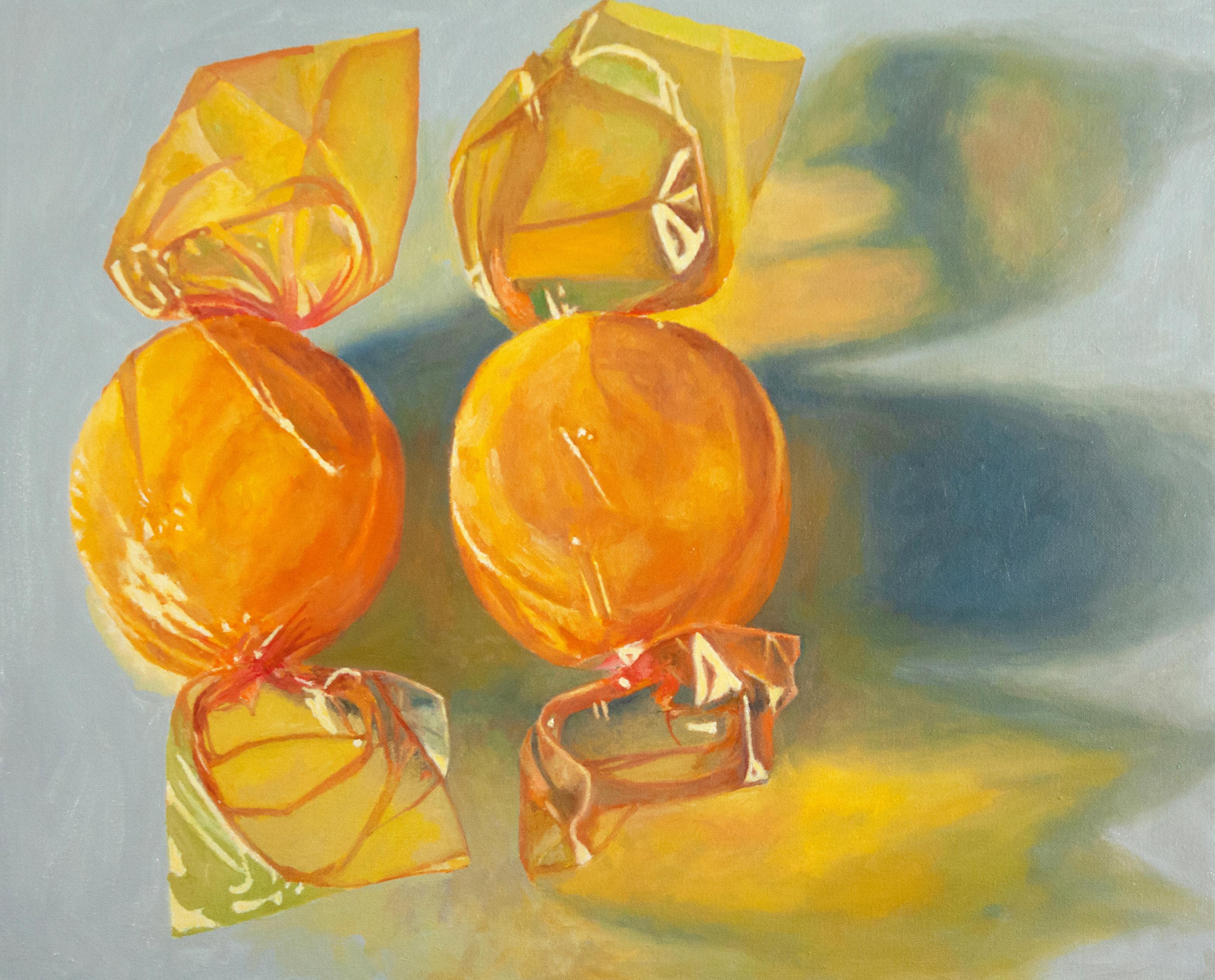 Side Lit Butterscotch, candy. Super realistic Still life  - Painting by Douglas Newton