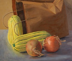 Squash and Onions, warm earth tones food realistic still life
