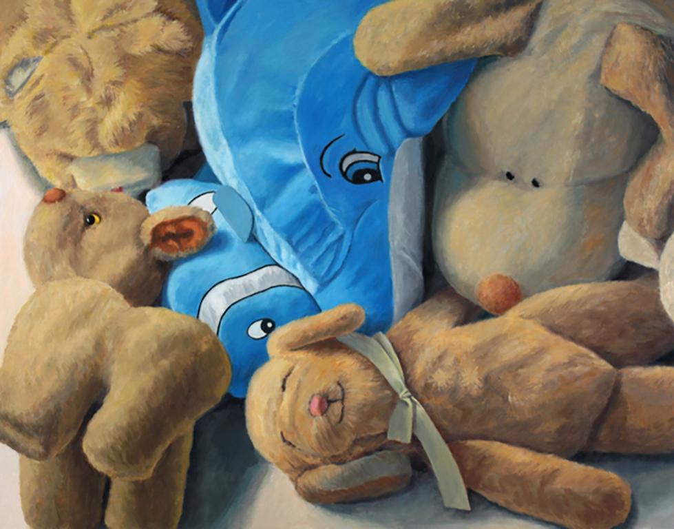 Stuffed Animals, super realism, toys, children's theme - Painting by Douglas Newton