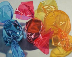 Triad, colorful super realistic still life oil of candy
