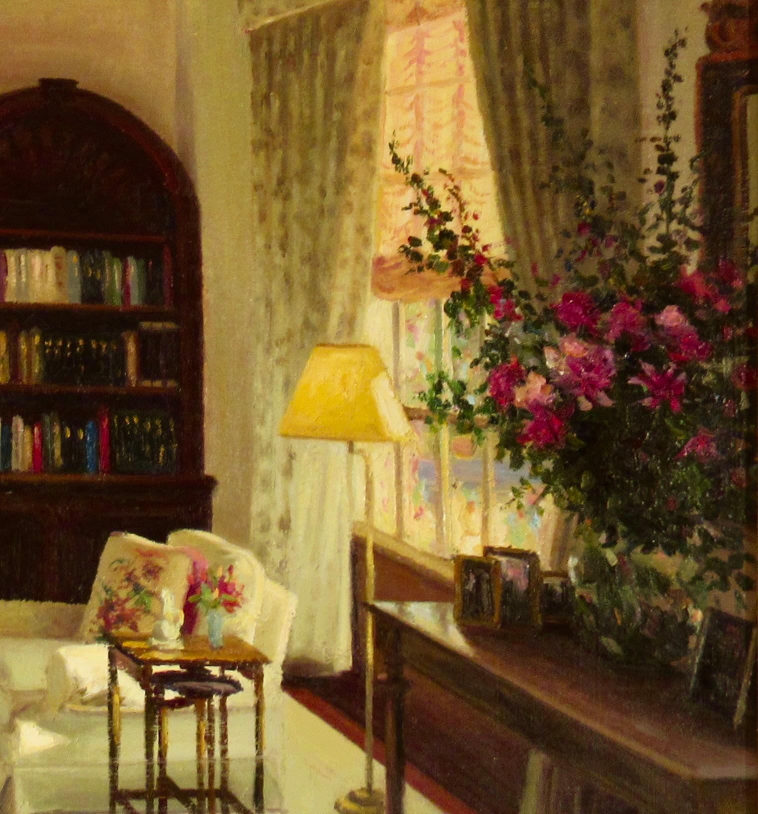 Interno con bouquet - Figurative Painting Marrone di Douglas Paul Morgan