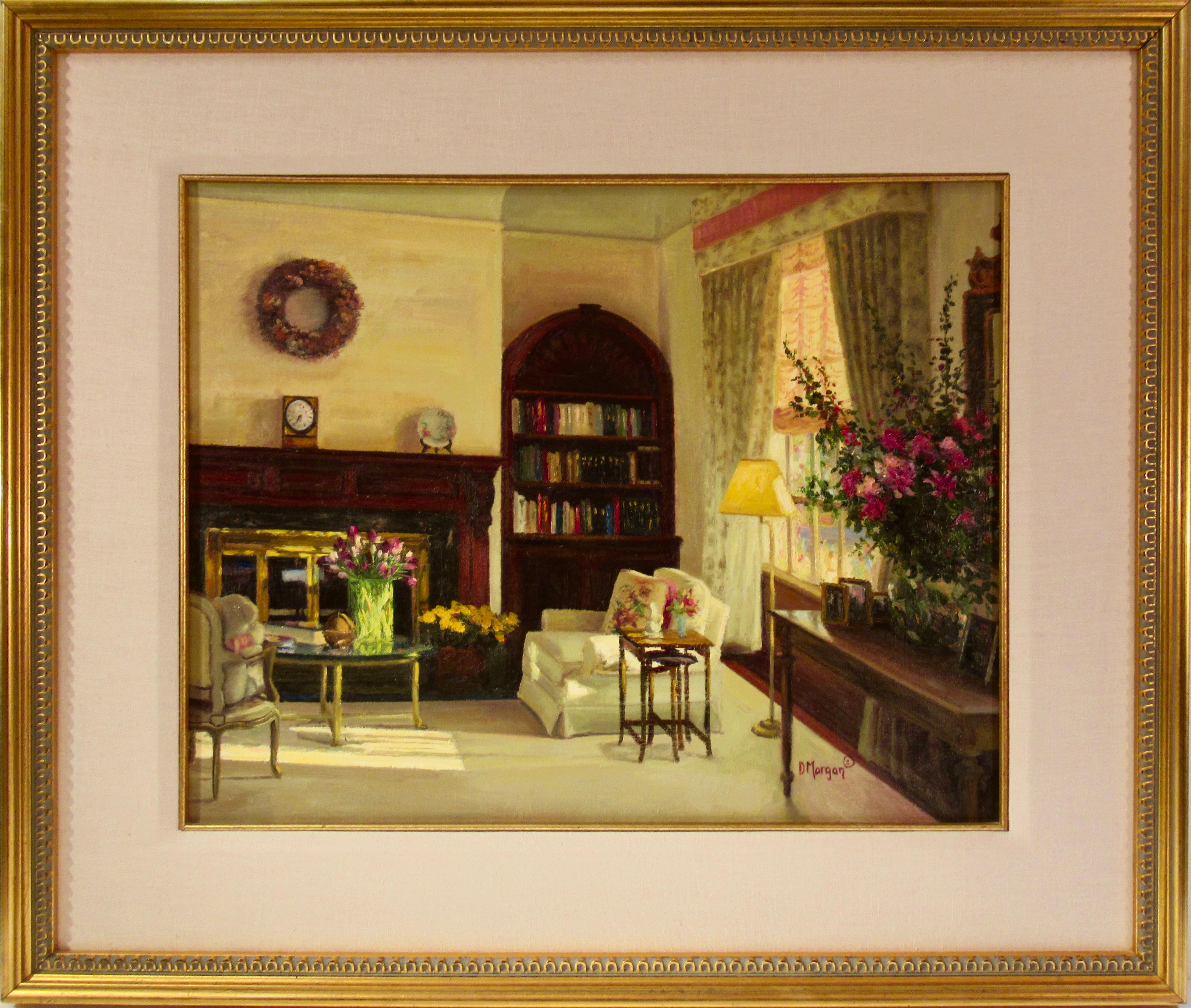 Figurative Painting di Douglas Paul Morgan - Interno con bouquet