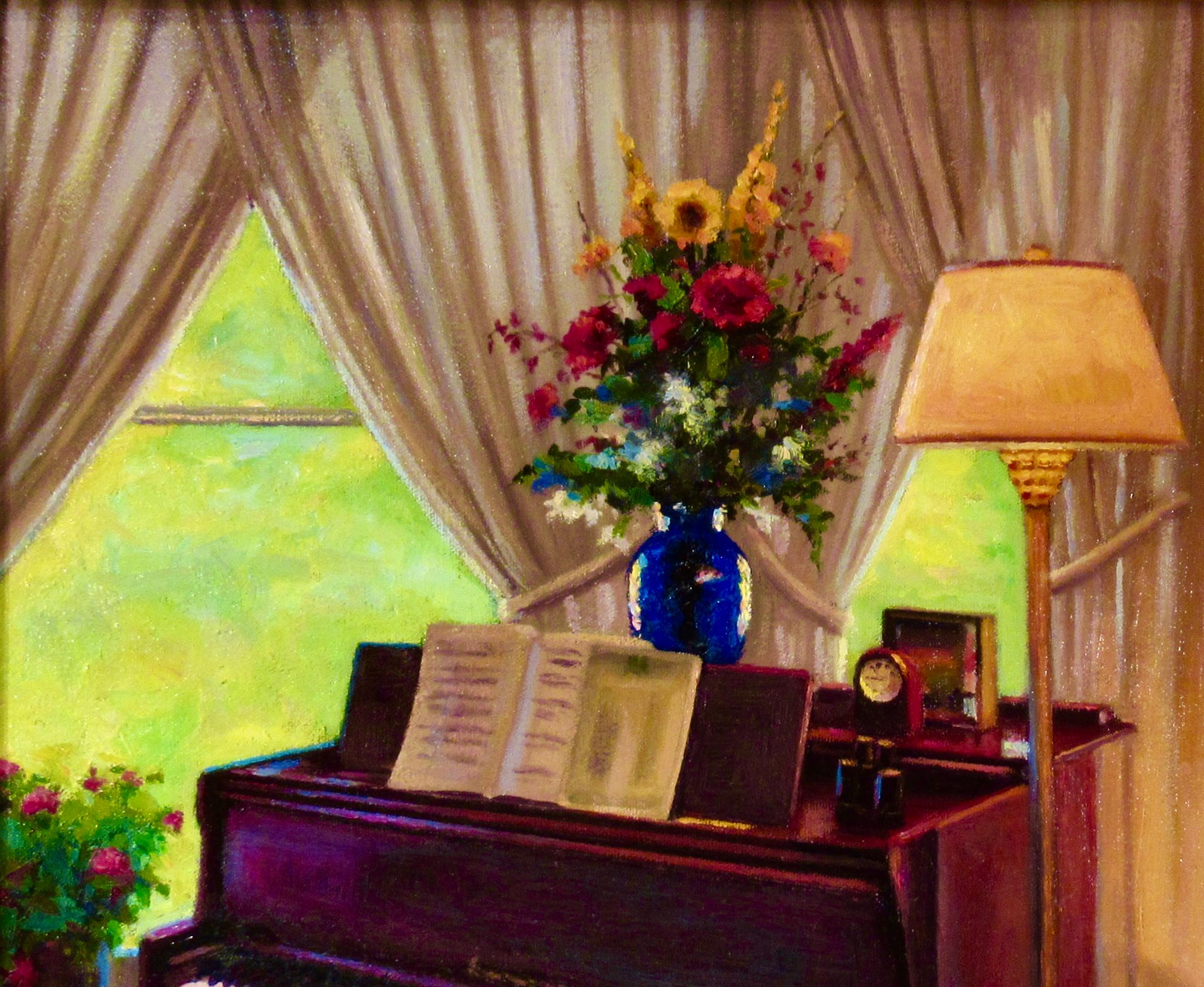 Il pianoforte - Painting Realismo americano di Douglas Paul Morgan