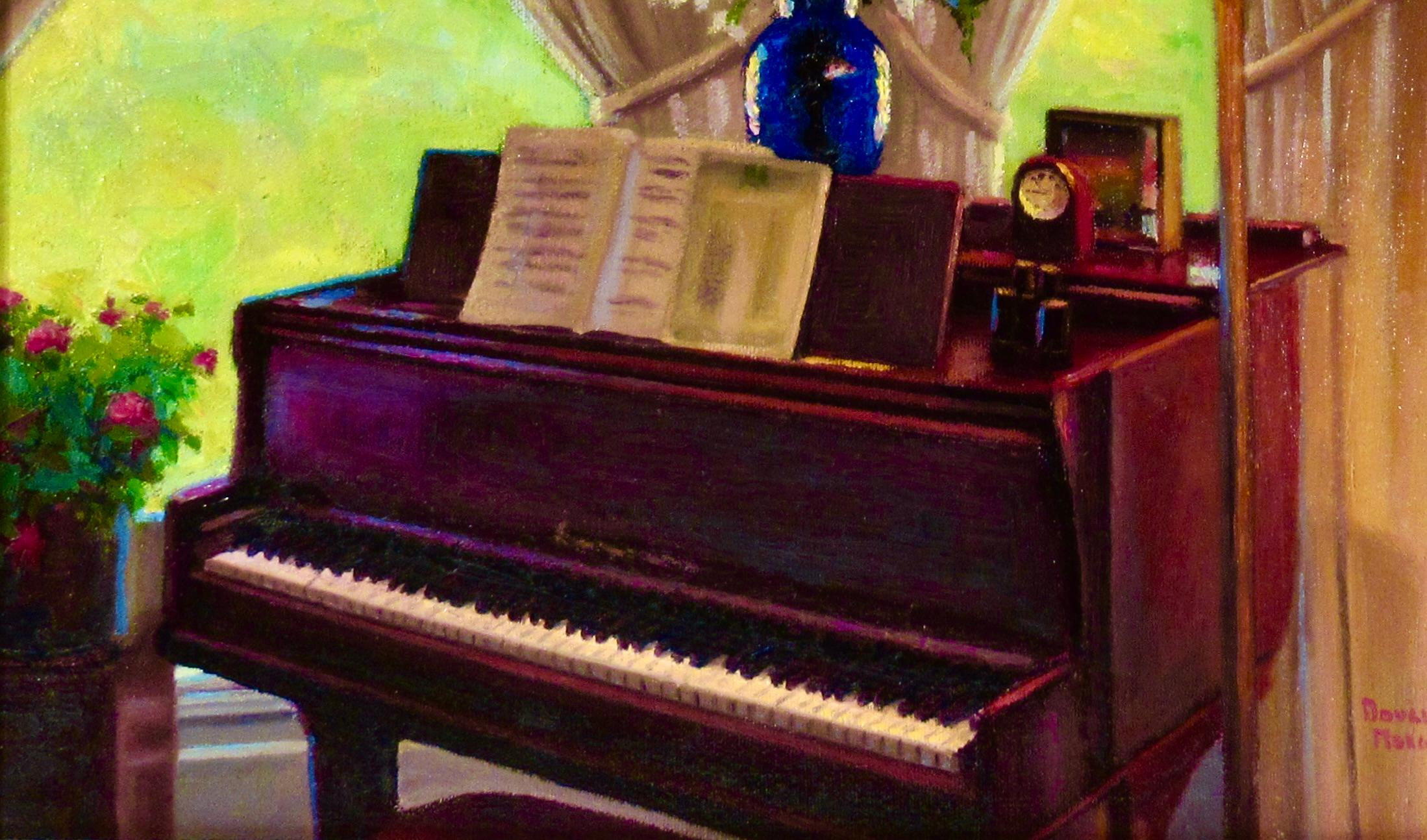 Il pianoforte - Figurative Painting Beige di Douglas Paul Morgan