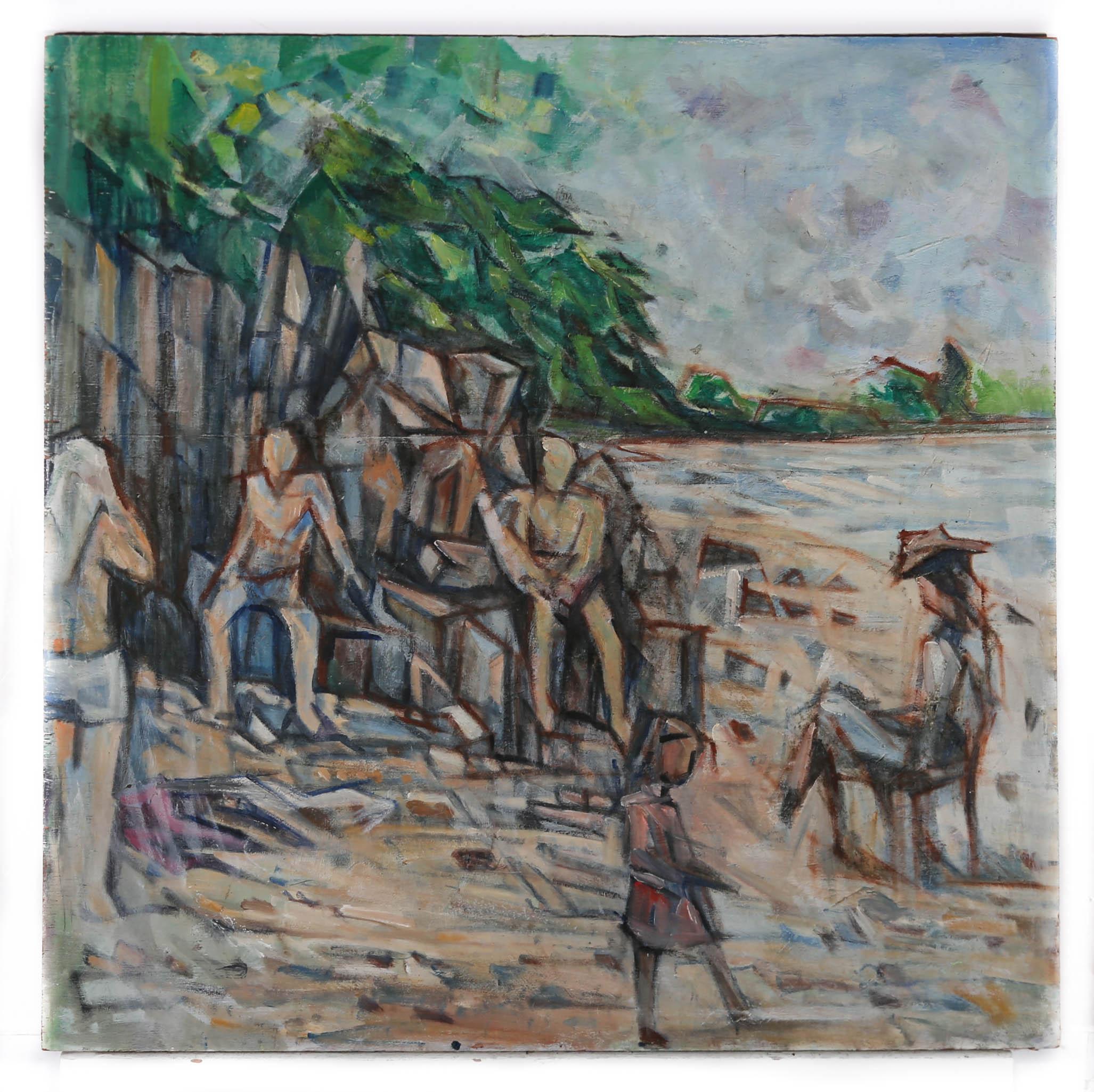 I. Douglas Pittuck (1911-1993) - Olio del XX secolo, Bagnanti sulla spiaggia in vendita 2