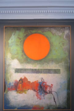 LARGE signed MID 20th CENTURY ABSTRACT Oil Painting by Douglas Portway 'RED SUN"