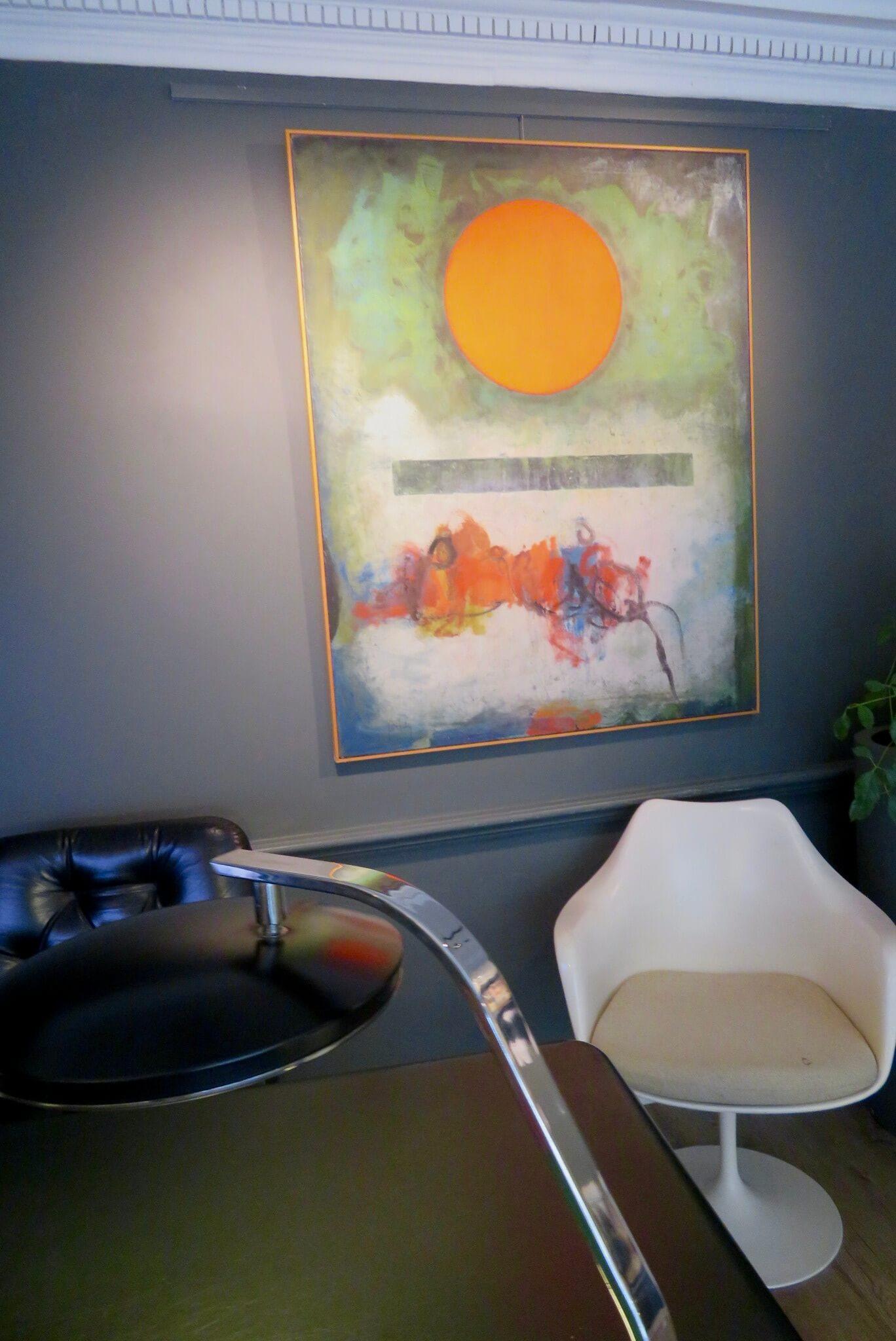 LARGE signed MID 20th CENTURY ABSTRACT Oil Painting by Douglas Portway 'RED SUN