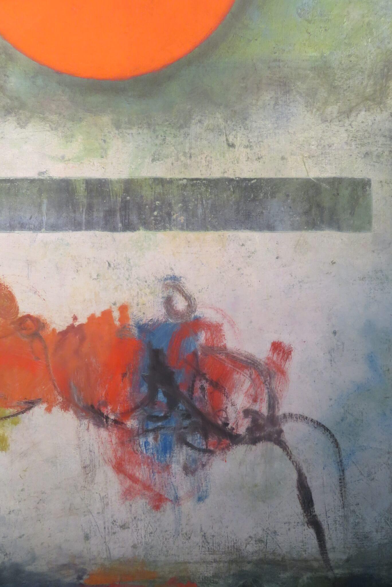 LARGE signed MID 20th CENTURY ABSTRACT Oil Painting by Douglas Portway 'RED SUN