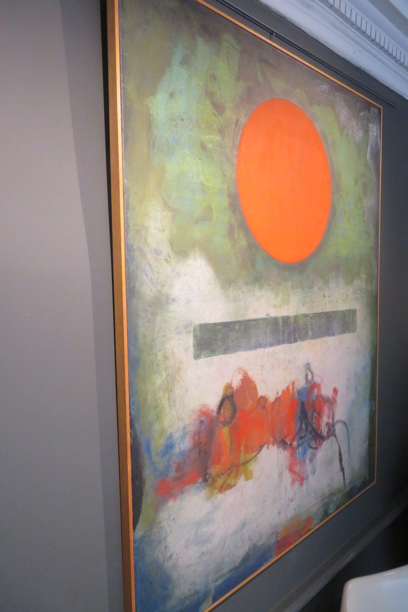 LARGE signed MID 20th CENTURY ABSTRACT Oil Painting by Douglas Portway 'RED SUN
