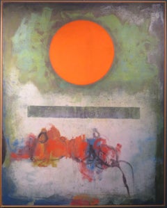 LARGE signed MID 20th CENTURY ABSTRACT Oil Painting by Douglas Portway 'RED SUN"