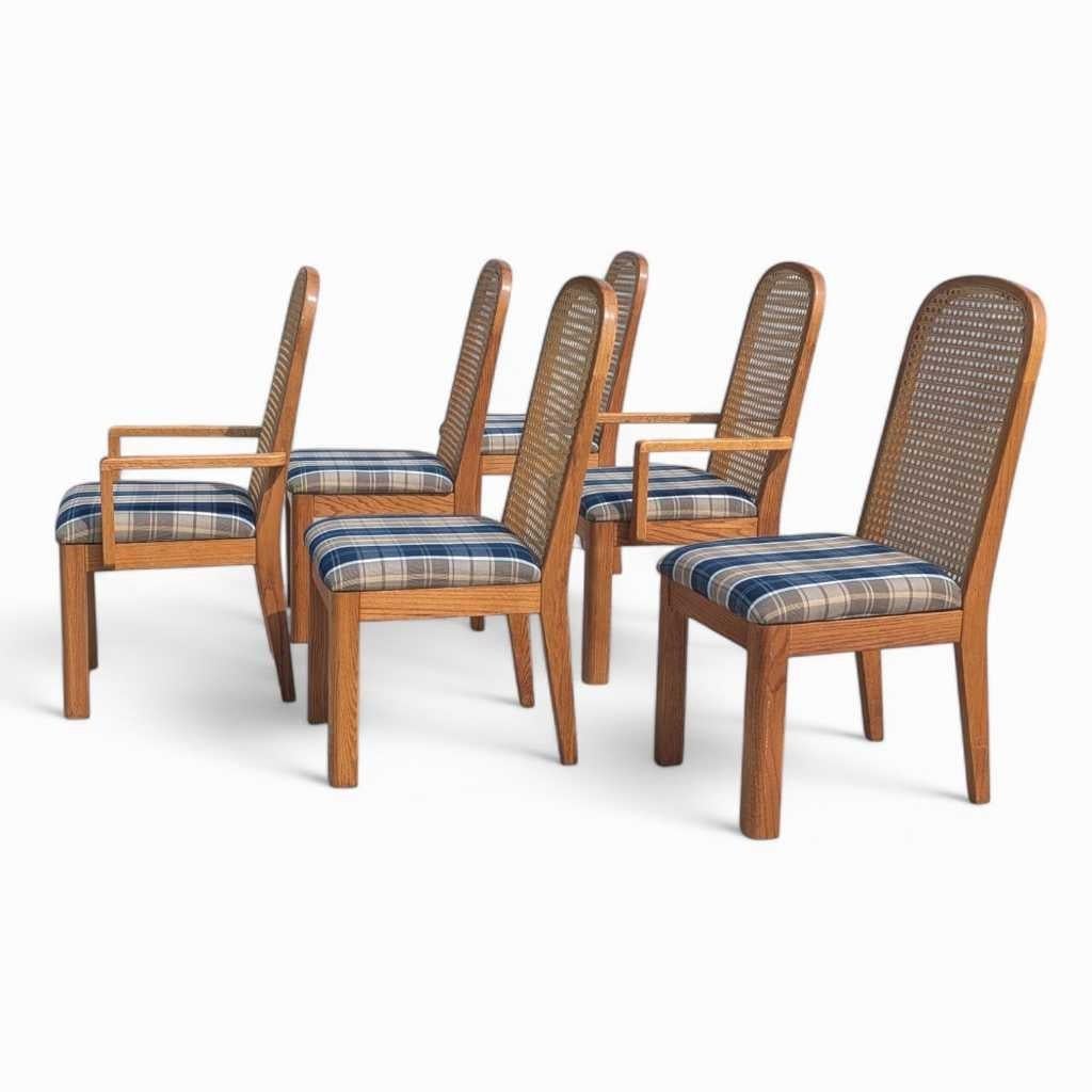 Sedie da pranzo Douglas postmoderne con schienale a canne, tappezzate di blu, set di 6, anni '80 in vendita 8