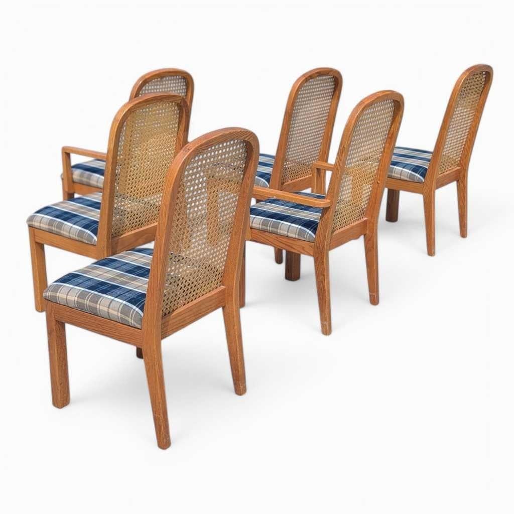 Sedie da pranzo Douglas postmoderne con schienale a canne, tappezzate di blu, set di 6, anni '80 in vendita 9