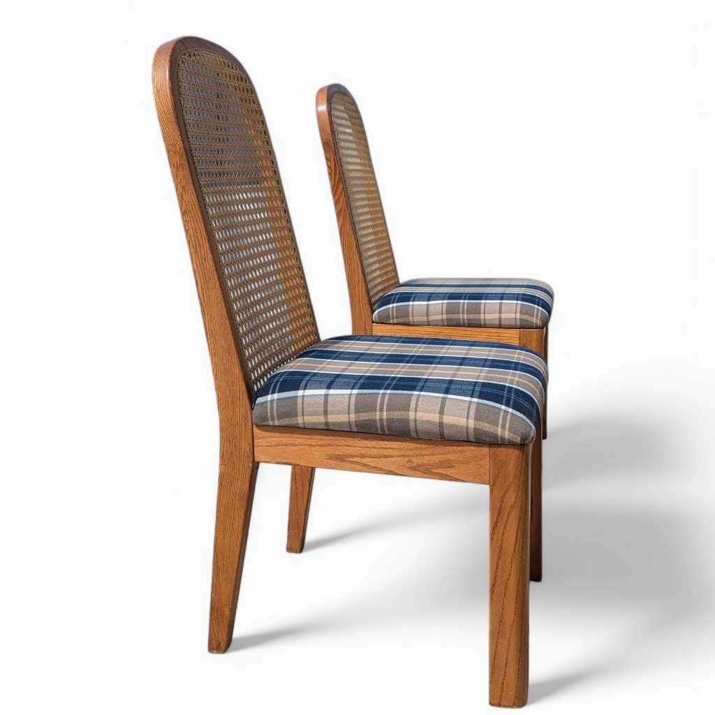 Sedie da pranzo Douglas postmoderne con schienale a canne, tappezzate di blu, set di 6, anni '80 in vendita 12