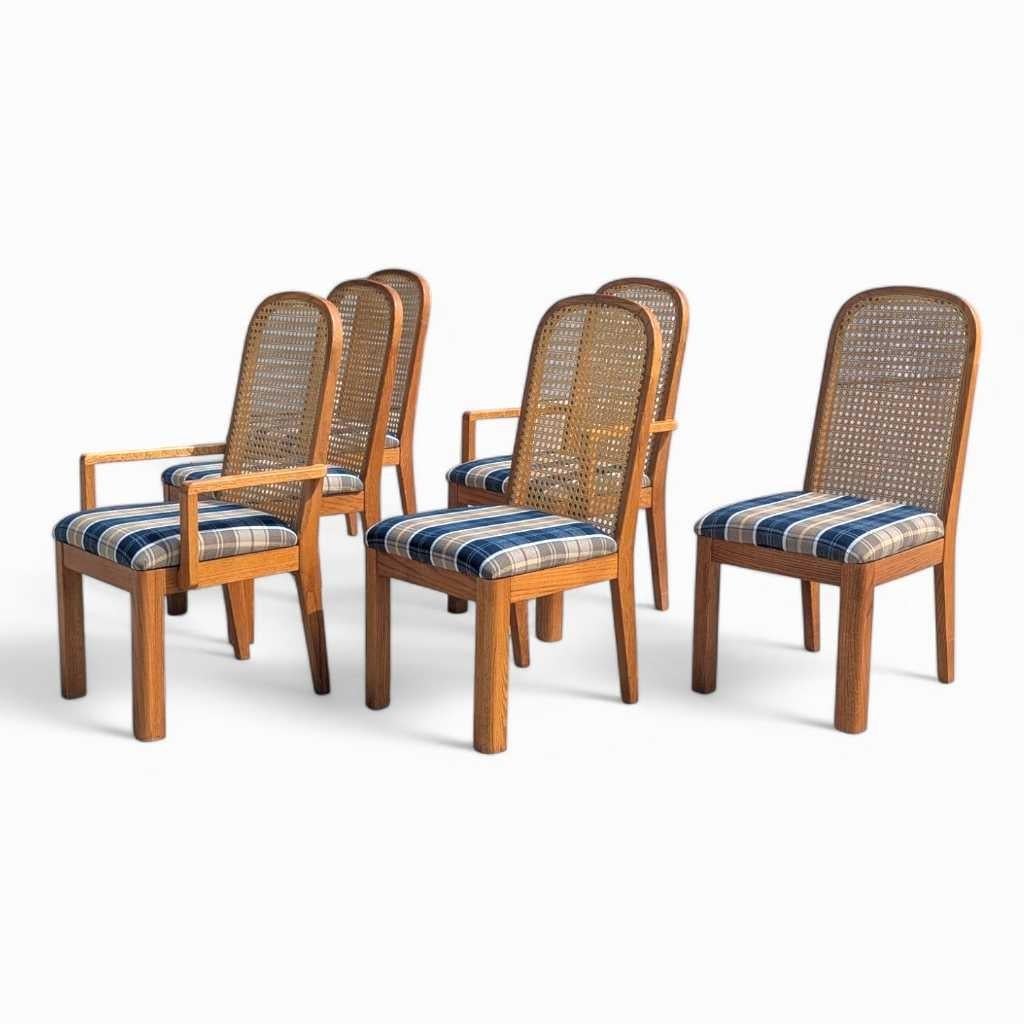 Sedie da pranzo Douglas postmoderne con schienale a canne, tappezzate di blu, set di 6, anni '80 In condizioni buone in vendita a Rancho Cucamonga, CA