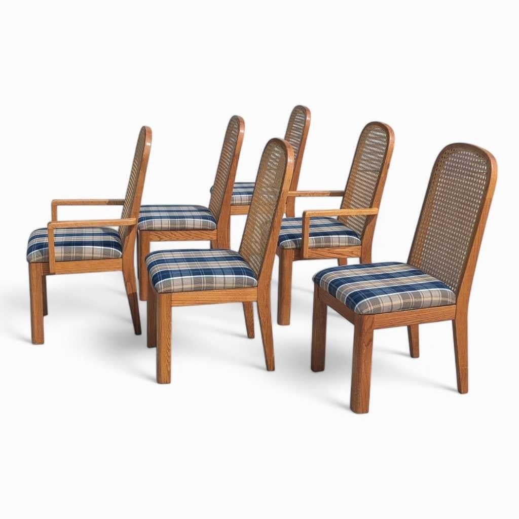 Sedie da pranzo Douglas postmoderne con schienale a canne, tappezzate di blu, set di 6, anni '80 in vendita 2