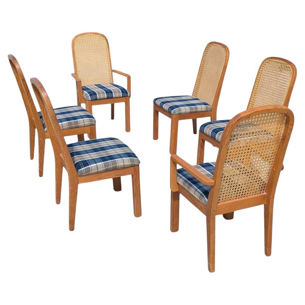 Douglas Postmodern Cane Back Dining Chairs, Blue Upholstery, Set of 6, 1980s