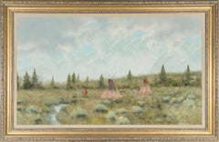 "Teton Morning" INDIANS TEE PEE NATIVE AMERICAN MOUNTAINS PRARIE FRAME 46 X 70