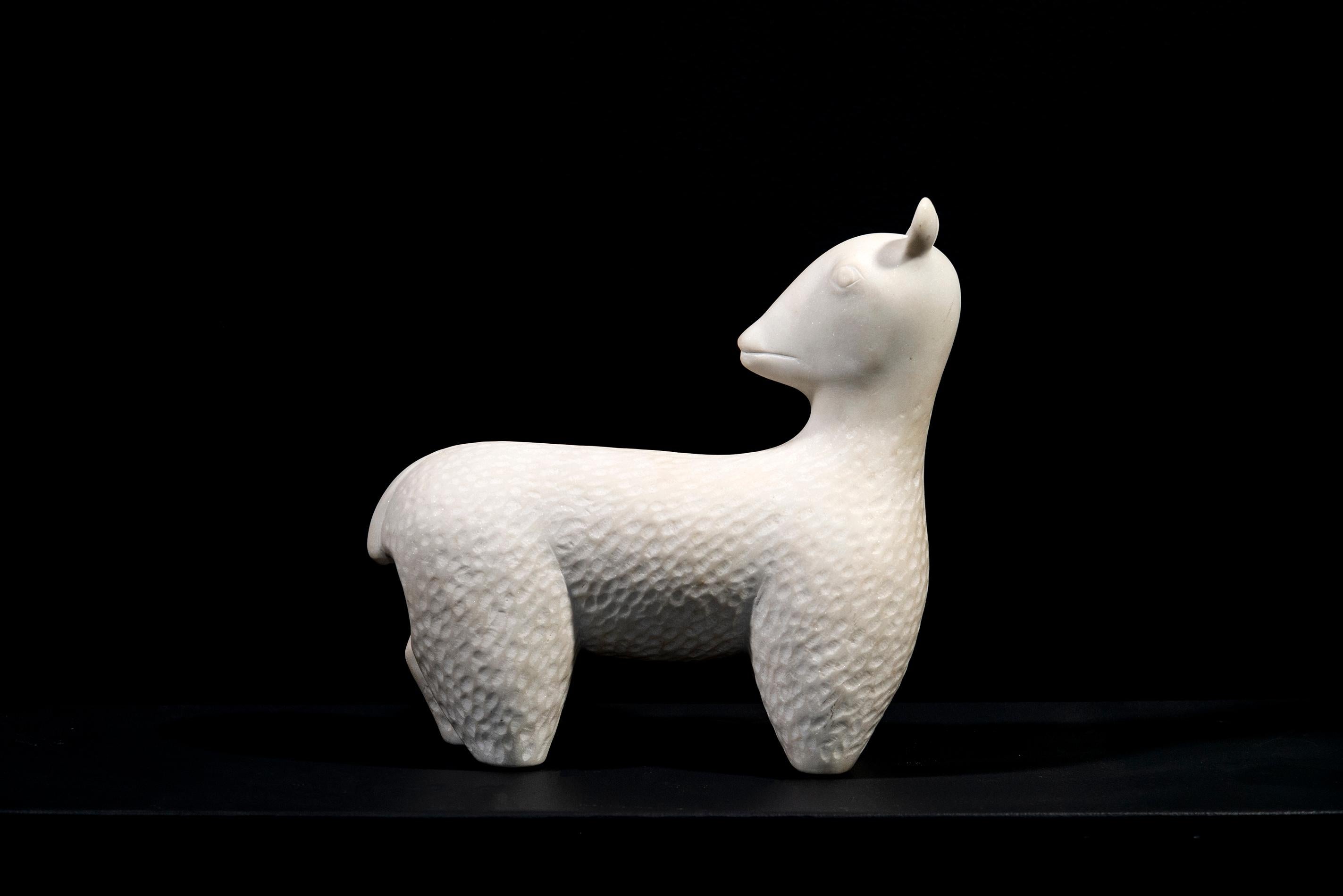 Capra - smooth, white, figurative, animal, Carrera marble sculpture 1