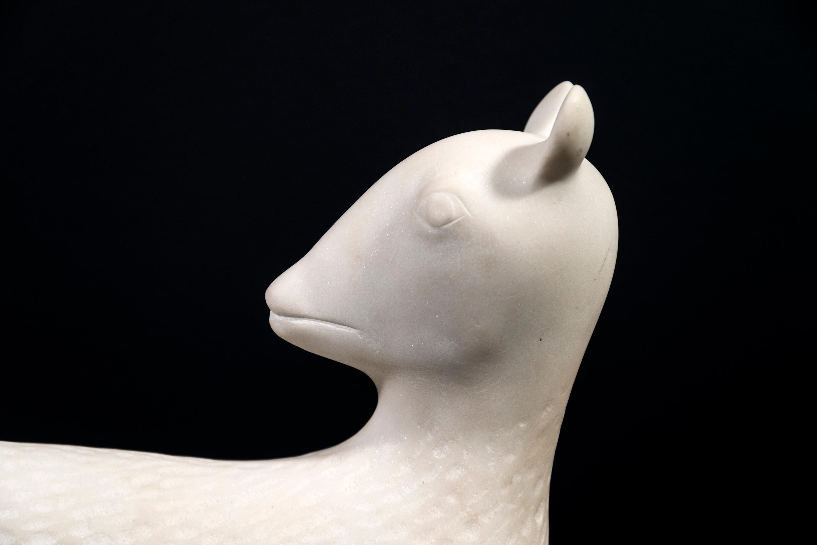 Capra - smooth, white, figurative, animal, Carrera marble sculpture 2
