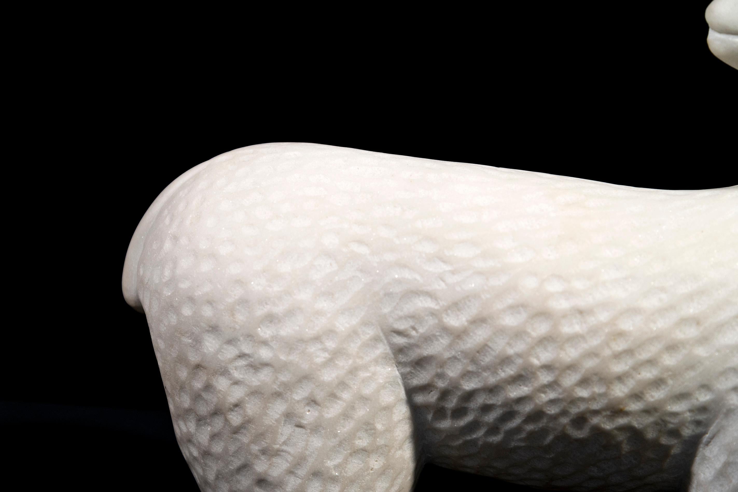 Capra - smooth, white, figurative, animal, Carrera marble sculpture 3
