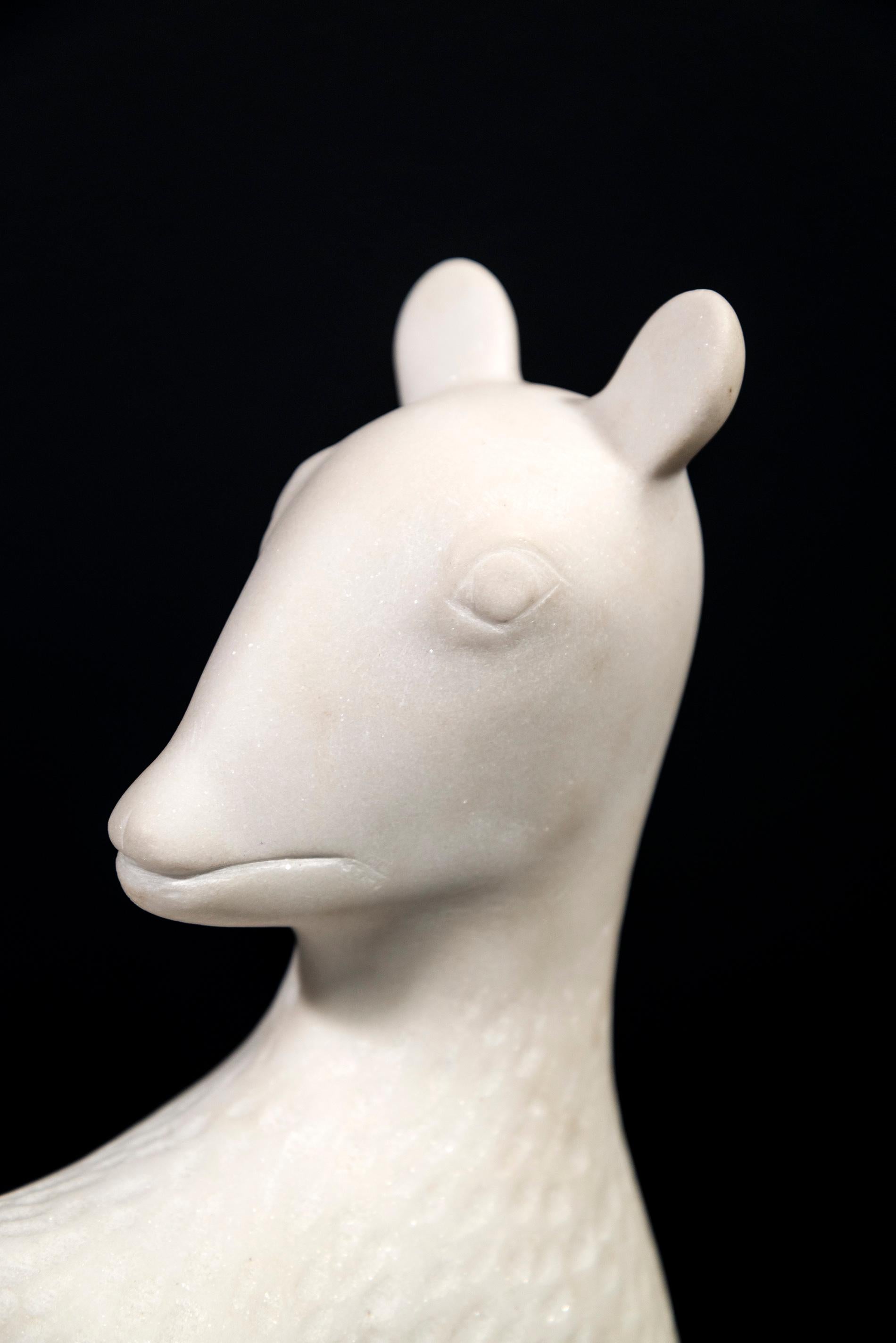 Capra - smooth, white, figurative, animal, Carrera marble sculpture 4