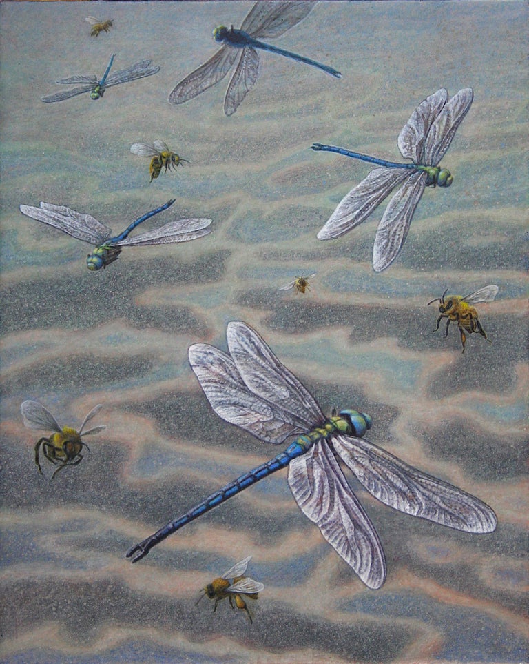 Douglas Safranek - Hovering, surrealist egg tempera insect and skyscape ...