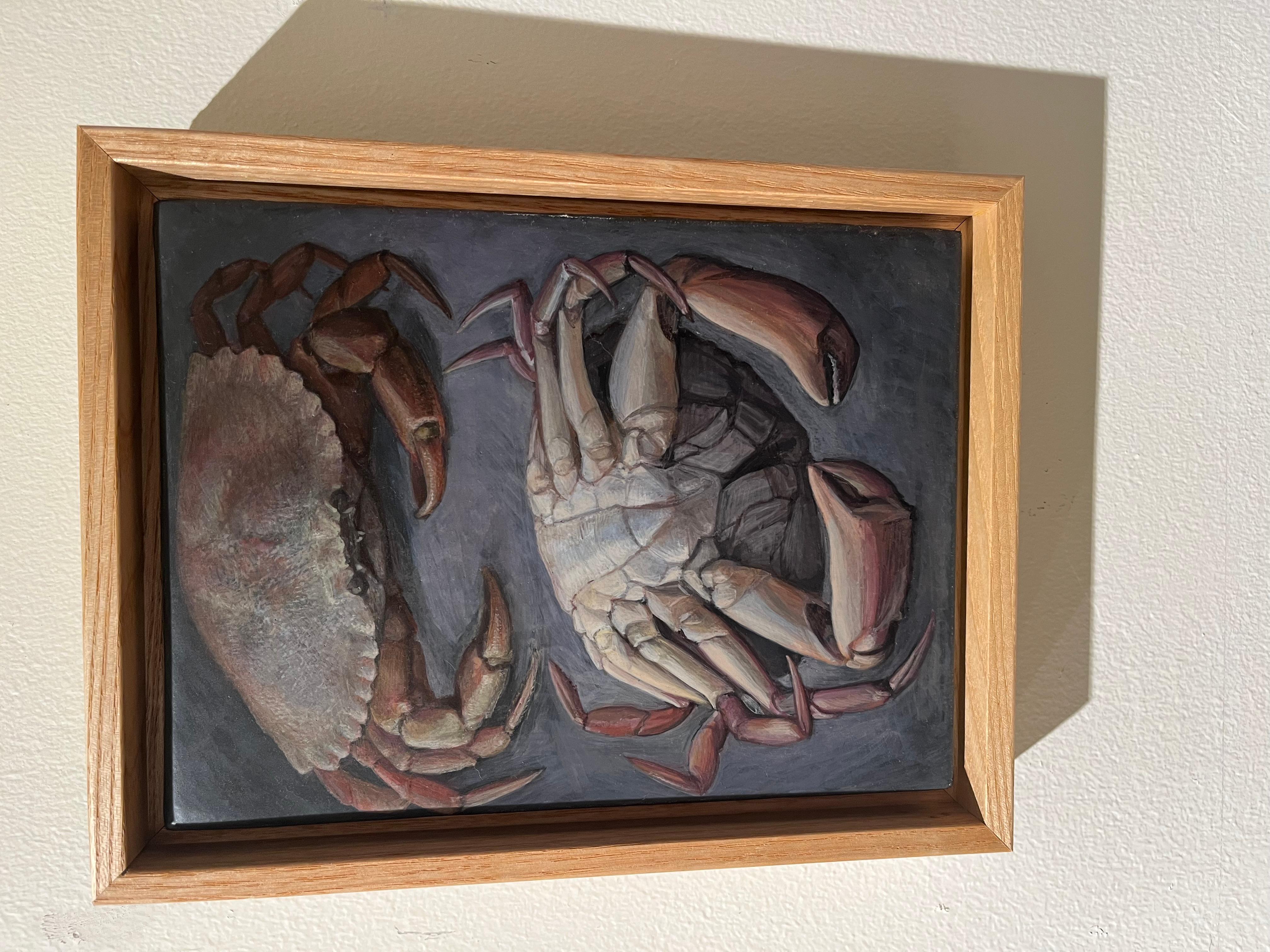 Cangrejos de roca un bodegón con dos cangrejos sobre una mesa - Painting realista estadounidense de Douglas Safranek