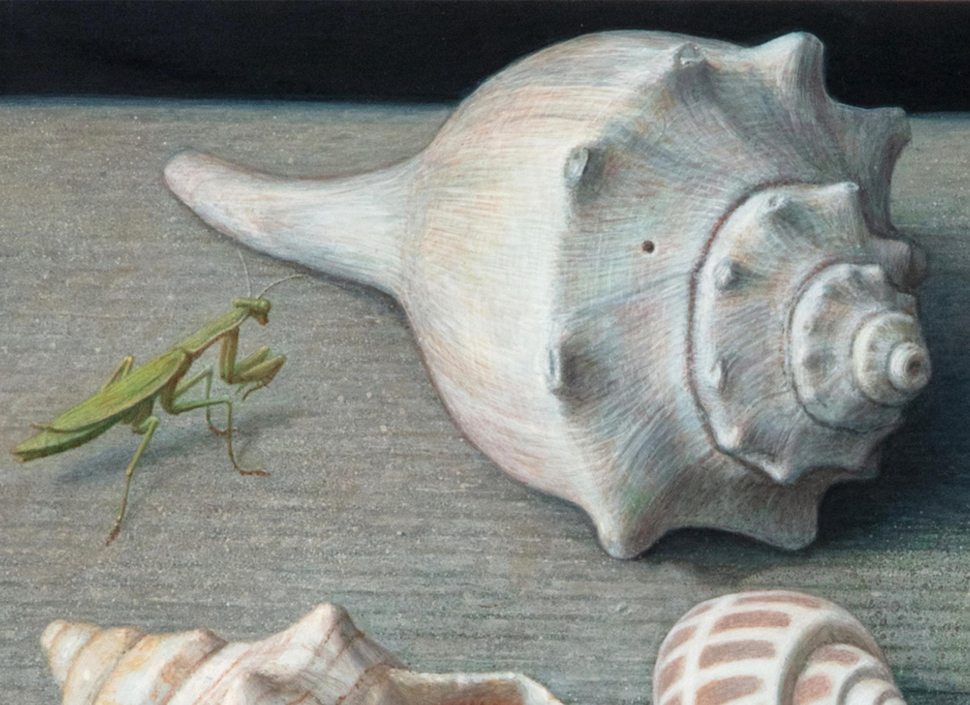 Touch of Green, surrealist egg tempera on panel still life painting - Surrealist Painting by Douglas Safranek