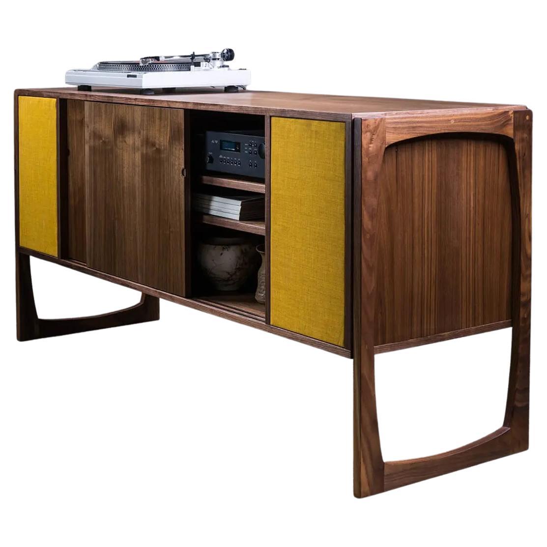 "Douglas" Stereo Cabinet / Credenza, Dark Walnut, Mid-Century Modern Styling For Sale