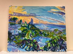 Douglas Allen Impressionist Oil Painting -  Tranquil Sunset Over Town